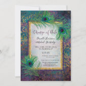 Glitzer Peacock Feather Lila Foto Datum Änderung Save The Date (Vorderseite)