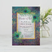 Glitzer Peacock Feather Lila Foto Datum Änderung Save The Date (Stehend Vorderseite)