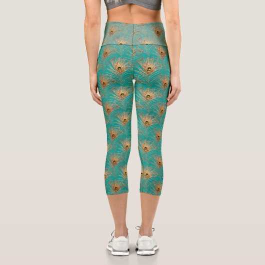 Glitzer Peacock Feathers Pattern Capri Leggings (Rückseite)