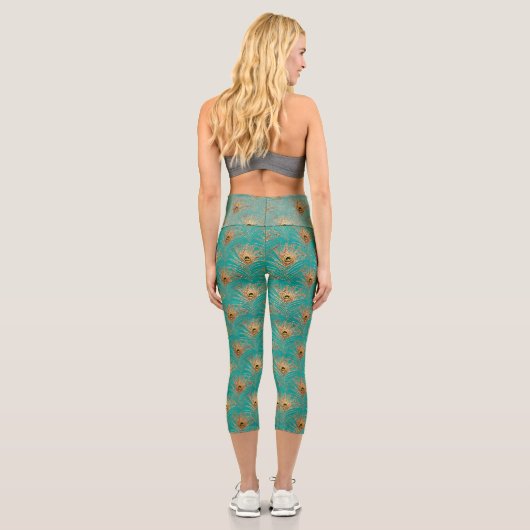 Glitzer Peacock Feathers Pattern Capri Leggings (Rückseite)