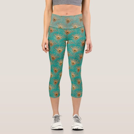 Glitzer Peacock Feathers Pattern Capri Leggings (Vorderseite)