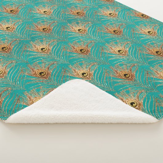 Glitzer Peacock Feathers Pattern Fleece Blanket Sherpadecke (3/4)