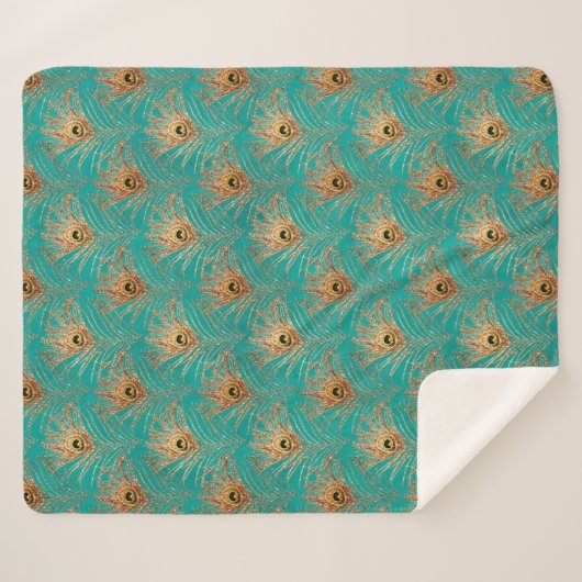 Glitzer Peacock Feathers Pattern Fleece Blanket Sherpadecke (Vorderseite (Horizontal))