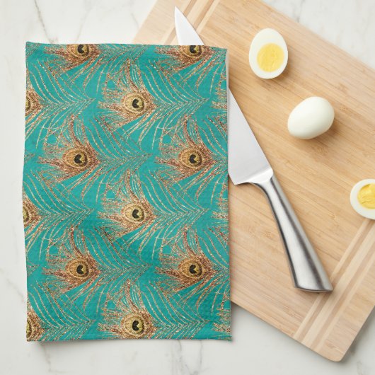 Glitzer Peacock Feathers Pattern Geschirrtuch (Viertel Falte)