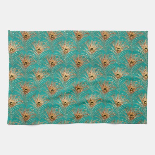 Glitzer Peacock Feathers Pattern Geschirrtuch (Horizontal)