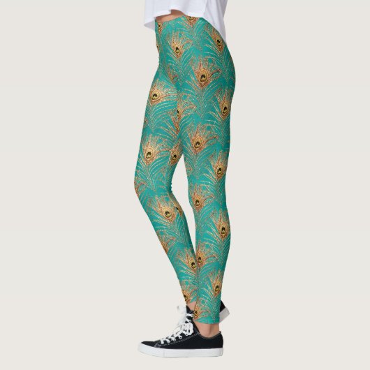 Glitzer Peacock Feathers Pattern Leggings (Links)