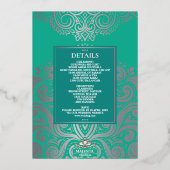 Glitzer Peacock Silver Sikh Anand Karaj Wedding Folieneinladung (Rückseite)