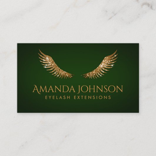 Glitzer peitscht Goldflügel-grüne Smaragdkarte Visitenkarte (Vorderseite)
