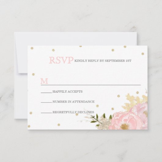 Glitzer Peony Wedding RSVP Cards Karte (Vorderseite)