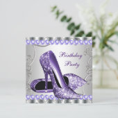 Glitzer Perlen Lila High Heels Schuhe Geburtstag Einladung (Stehend Vorderseite)