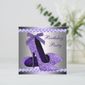 Glitzer Perlen Lila High Heels Schuhe Geburtstag Einladung (Stehend Vorderseite)