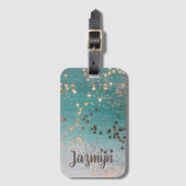 Glitzer Personalisierte Goldstars auf Aquamarinen Gepäckanhänger (Vorderseite Vertikal)