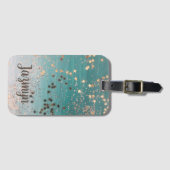 Glitzer Personalisierte Goldstars auf Aquamarinen Gepäckanhänger (Vorderseite (Horizontal))