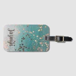 Glitzer Personalisierte Goldstars auf Aquamarinen Gepäckanhänger