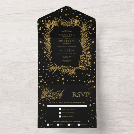 Glitzer-Pine, Konfetti All In One Einladung (Innen Boden)