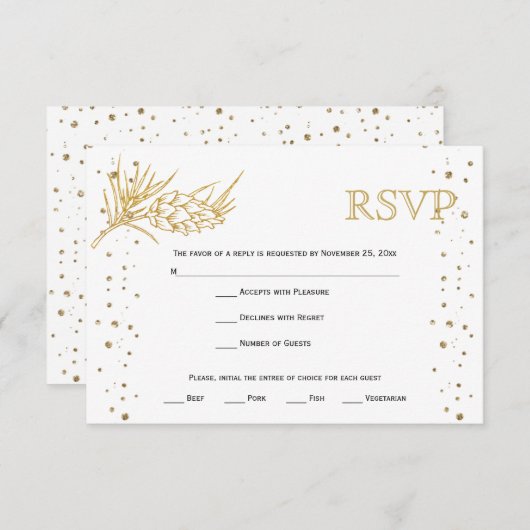 Glitzer-Pine und Konfetti-Winterhochzeit RSV RSVP Karte (Vorne/Hinten)