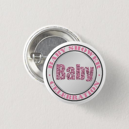 Glitzer Pink Baby Shower Celebration Buttons (Vorne & Hinten)