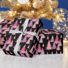 Glitzer Pink Black Christmas Tree Muster Geschenkpapier