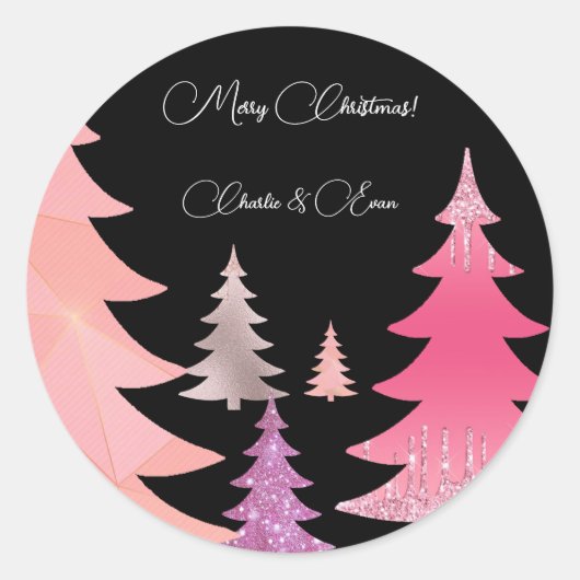 Glitzer Pink Black Monogram Runder Aufkleber (Vorderseite)