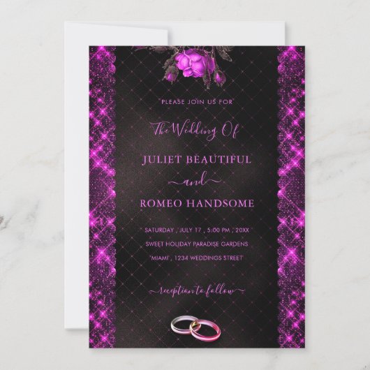 Glitzer Pink Black Wedding Template (Vorderseite)