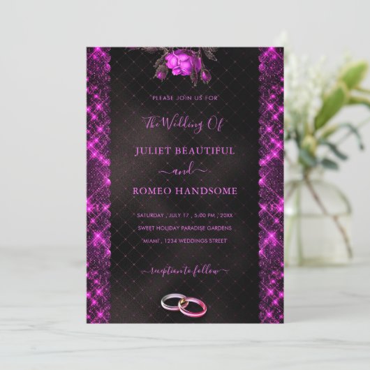 Glitzer Pink Black Wedding Template (Stehend Vorderseite)