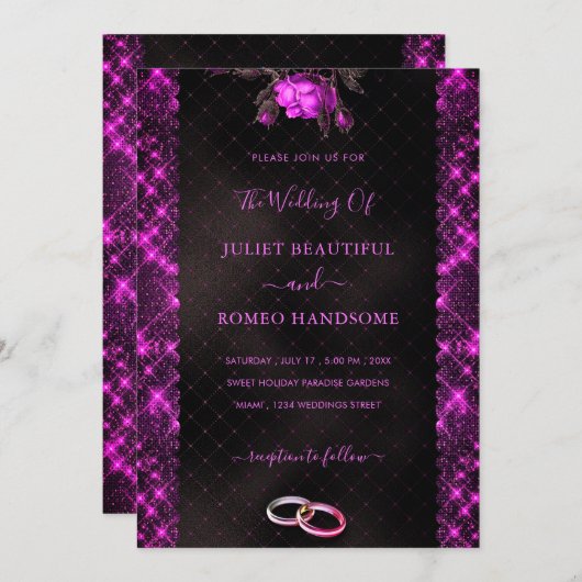 Glitzer Pink Black Wedding Template (Vorne/Hinten)