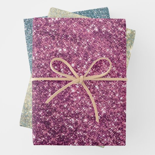 Glitzer Pink Blue Gold Türkis Geschenkpapier Set (Beispiel)