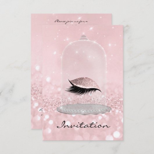 Glitzer Pink Blush Diamond Vip Lashes Glitzer Einladung (Vorne/Hinten)