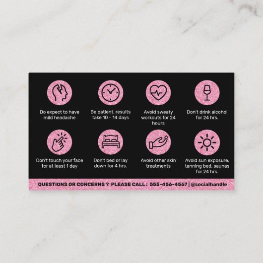 Glitzer Pink Botox Füllfederhalter Anleitung Nachs Visitenkarte (Rückseite)