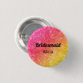 Glitzer Pink Bridesmaid Yellow Button (Vorne & Hinten)