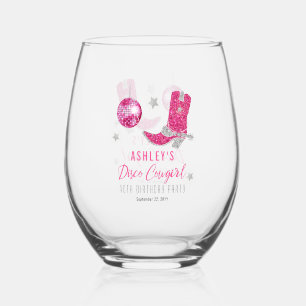 Glitzer Pink Disco Cowgirl 40. Geburtstag Party Weinglas Ohne Stiel