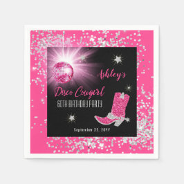 Glitzer Pink Disco Cowgirl 60. Geburtstagsparty Serviette