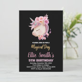 Glitzer Pink Einhorn Geburtstagseinladungen Einladung (Stehend Vorderseite)