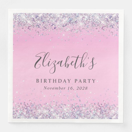 Glitzer Pink Geburtstagsparty Serviette (Vorderseite)