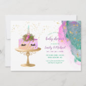 Glitzer Pink Gold Einhorn Cake BABY SHOWER Girl Einladung (Vorderseite)
