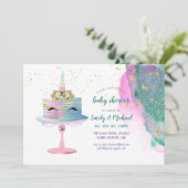 Glitzer Pink Gold Einhorn Cake BABY SHOWER Girl Einladung (Stehend Vorderseite)