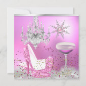 Glitzer Pink High Heel Schuhe Champagner Party 2 Einladung (Rückseite)
