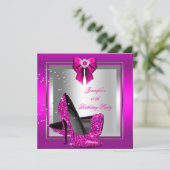 Glitzer Pink High Heel Shoe Silver Geburtstagspart Einladung (Stehend Vorderseite)