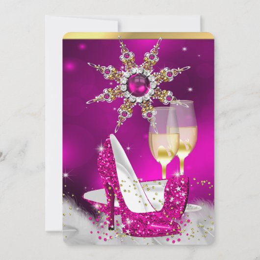 Glitzer Pink High Heel Shoes Silver Gold Champagne Einladung (Rückseite)