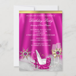 Glitzer Pink High Heels Gold Champagner Party Einladung