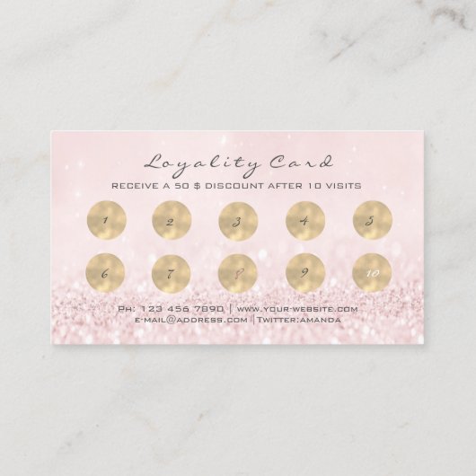 Glitzer Pink Loyalty Card Makeup Artist Lashes 10 Treuekarte (Rückseite)