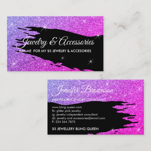 Glitzer Pink Luminous 5 Dollar Schmuck Visitenkarte (Vorne/Hinten)