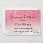 Glitzer Pink Ombre weißer Marmor Quinceañera Einladung (Vorderseite)