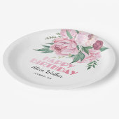 Glitzer Pink Peony Floral Greenery Geburtstag Pappteller (Schrägansicht)