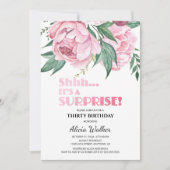 Glitzer Pink Peony Floral Überraschung Geburtstag Einladung (Vorderseite)