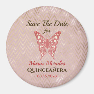 Glitzer Pink Quinceanera Speichern Sie das Datumsf Magnet