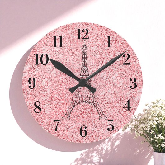 Glitzer Pink Rose Gold Paris Acrylmauer Uhr