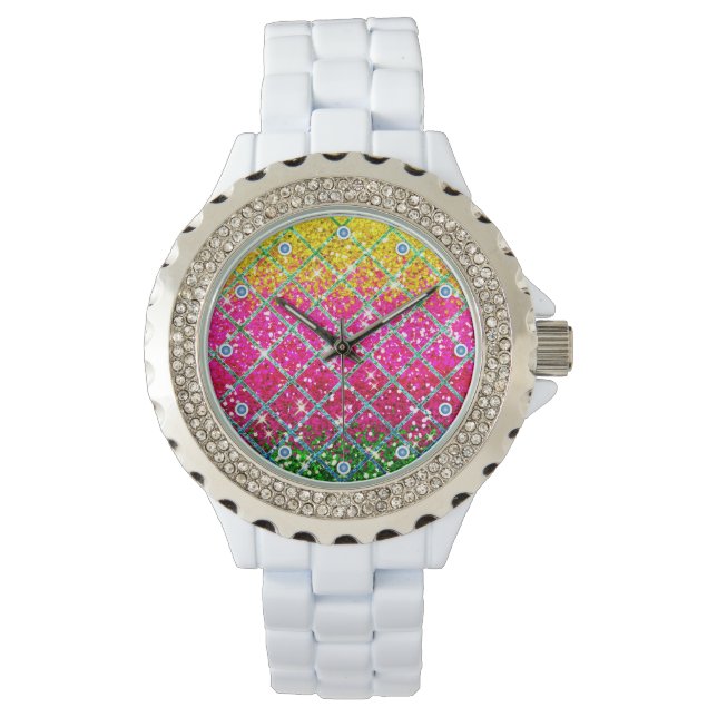 Glitzer Pink Snakeskin Armbanduhr (Vorderseite)