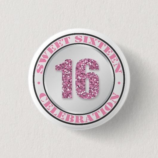 Glitzer Pink Sweet 16 Celebration Buttons (Vorderseite)
