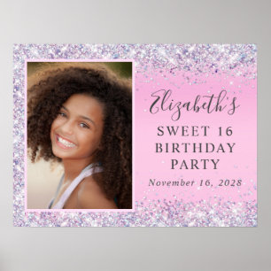 Glitzer Pink Sweet 16 Geburtstagsparty Poster